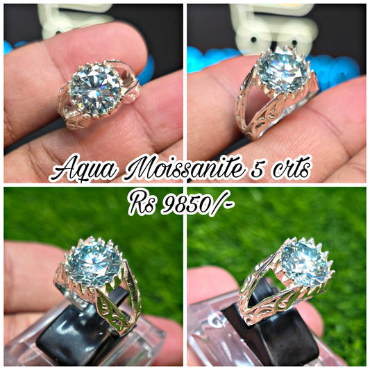 Premium Quality Aqua Moissanite Ring