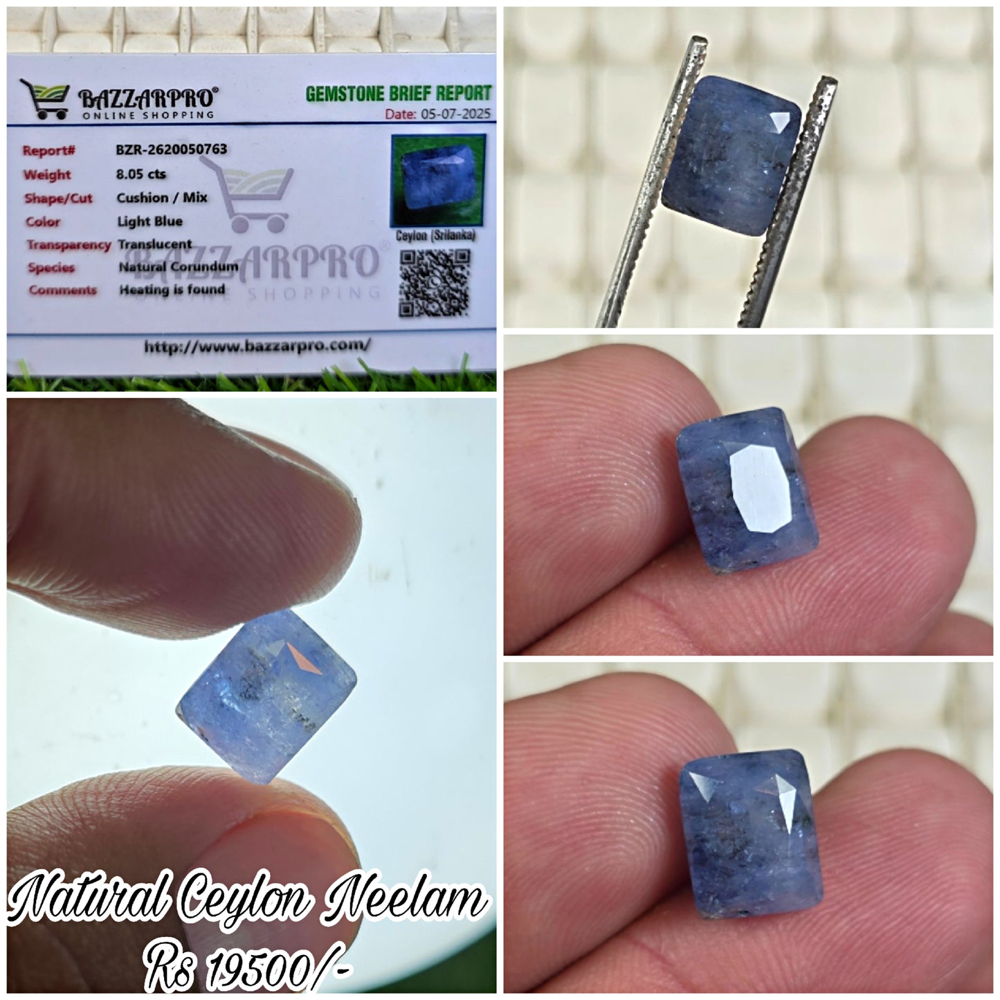 Natural Ceylon Neelam Stone With Lab Certificate