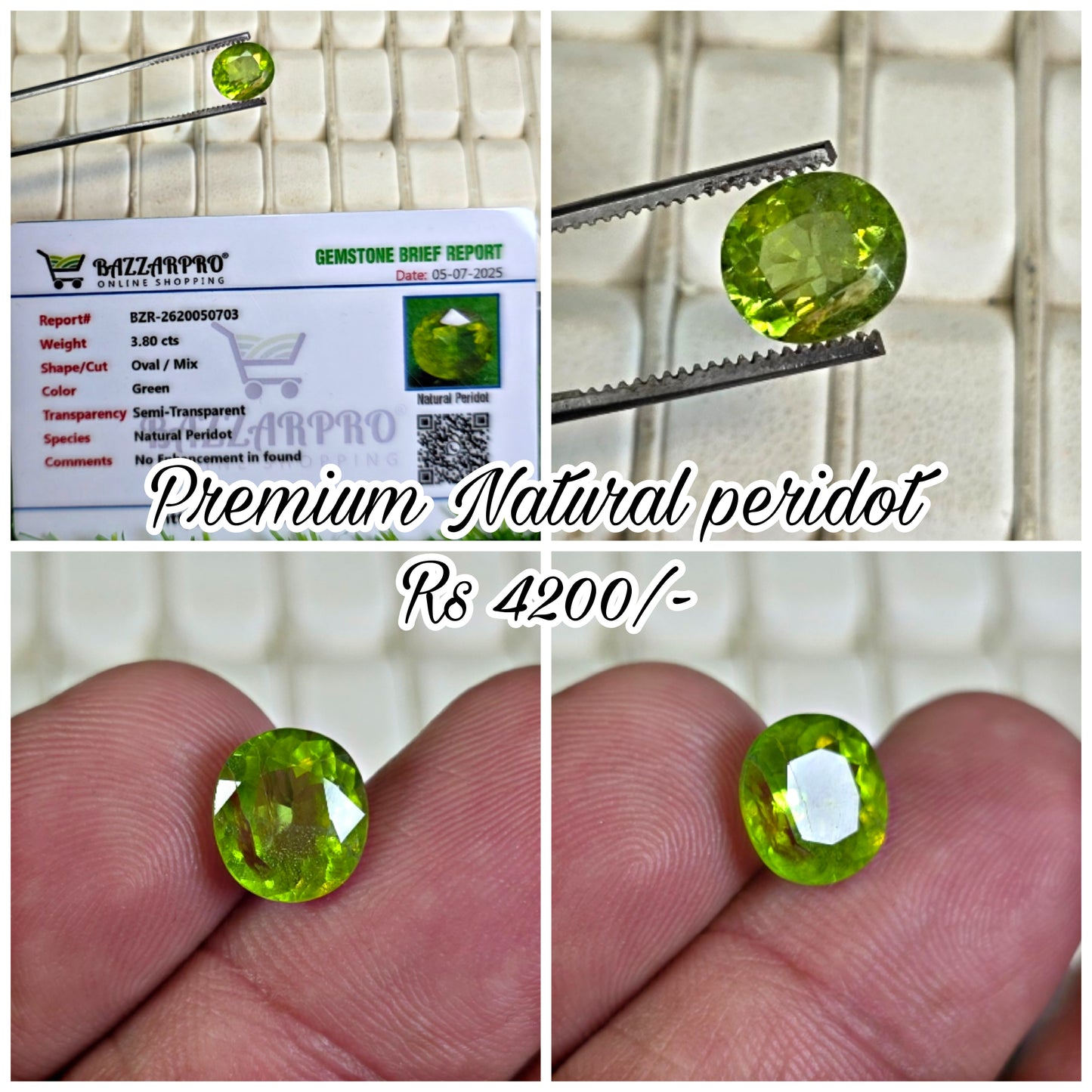 Natural Peridot Stone With Lab Certificate
