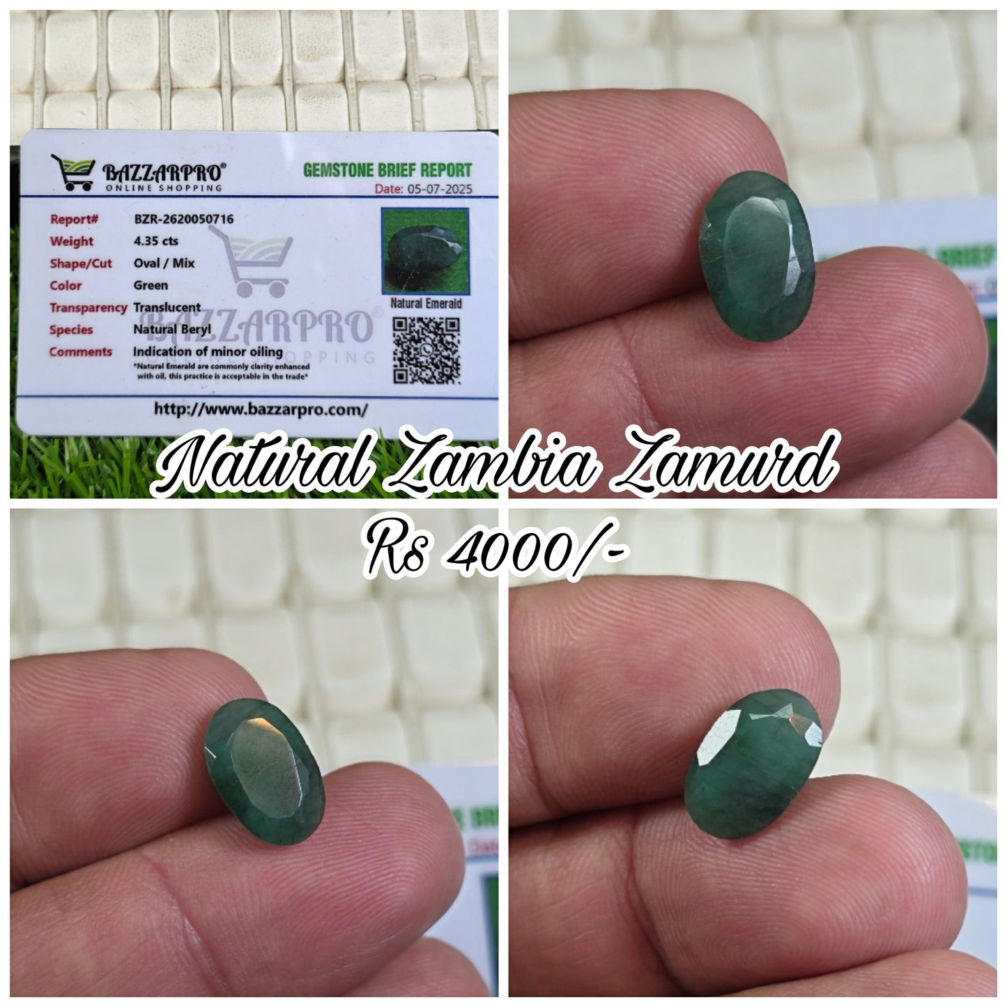Natural Zambia Zamurd Stone With Lab Certificate