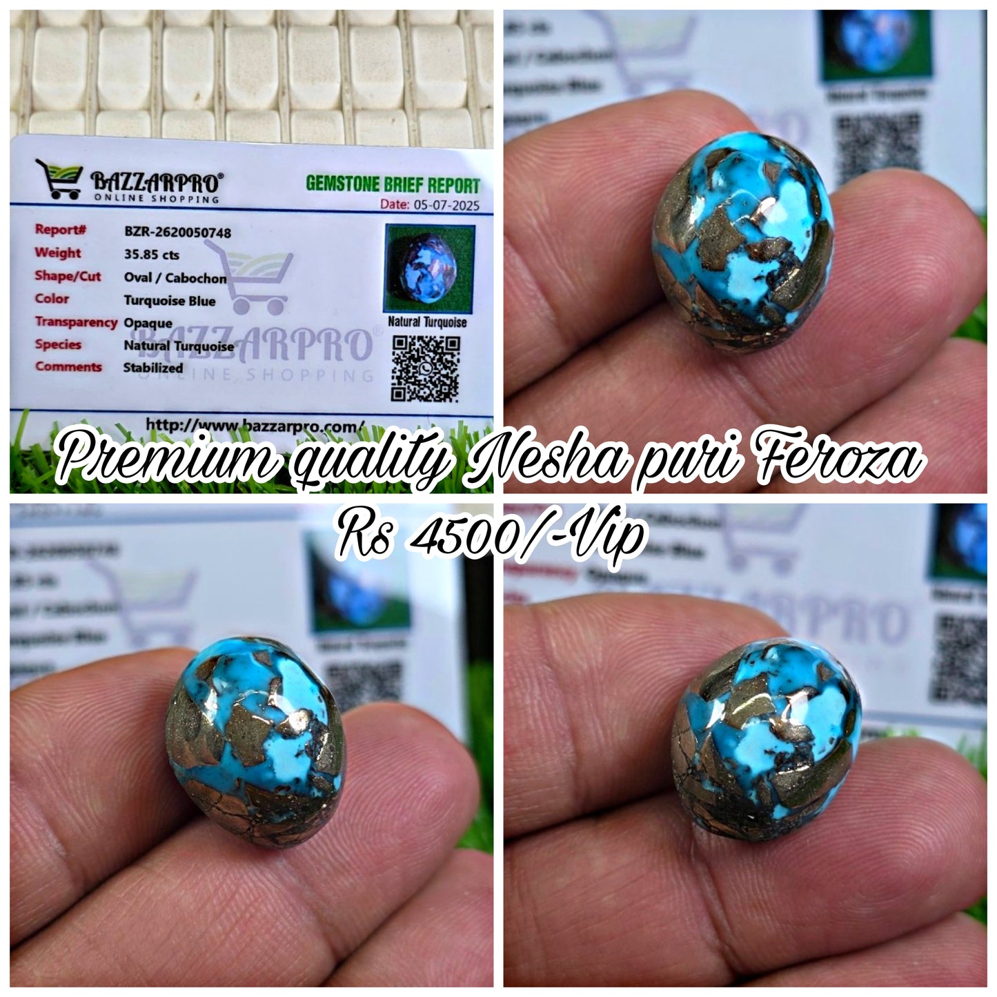 Natural Nisha Puri Feroza Stone With Lab Certificate