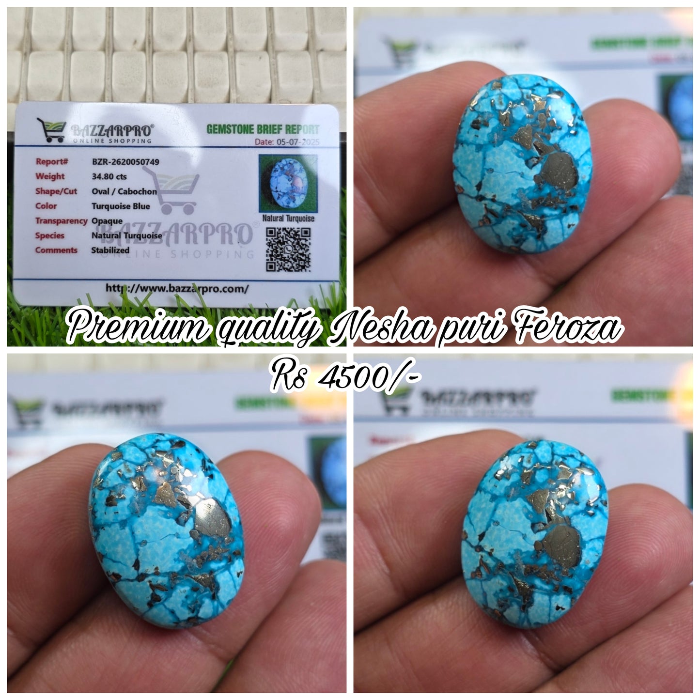 Natural Nisha Puri Feroza Stone With Lab Certificate
