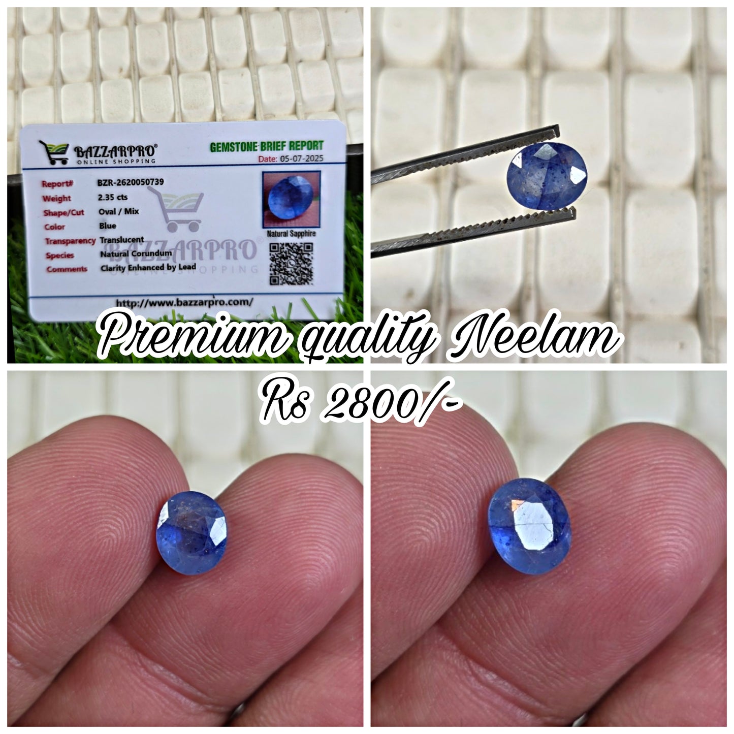 Natural Ceylon Neelam Stone With Lab Certificate