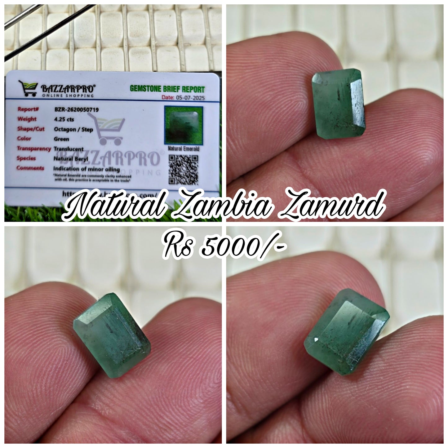 Natural Zambia Zamurd Stone With Lab Certificate