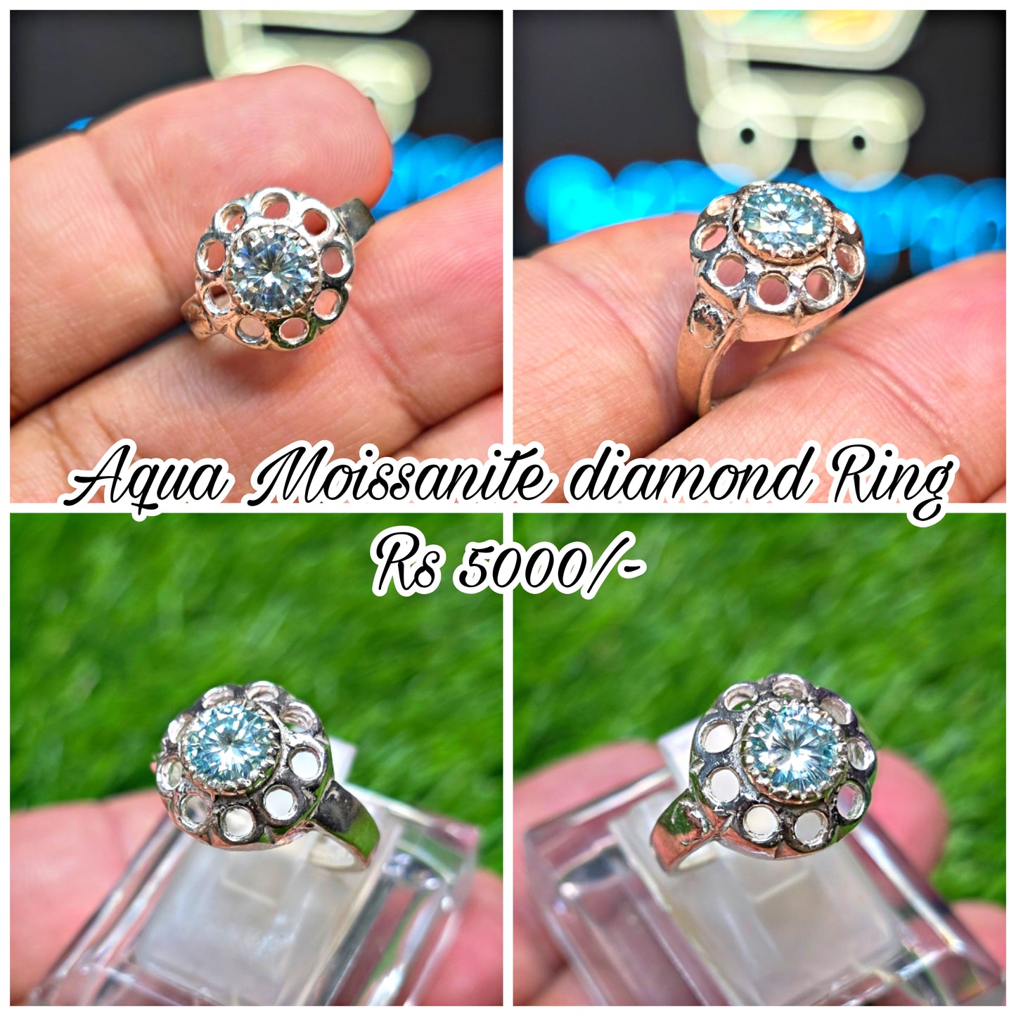 Premium Quality Aqua Moissanite Ring