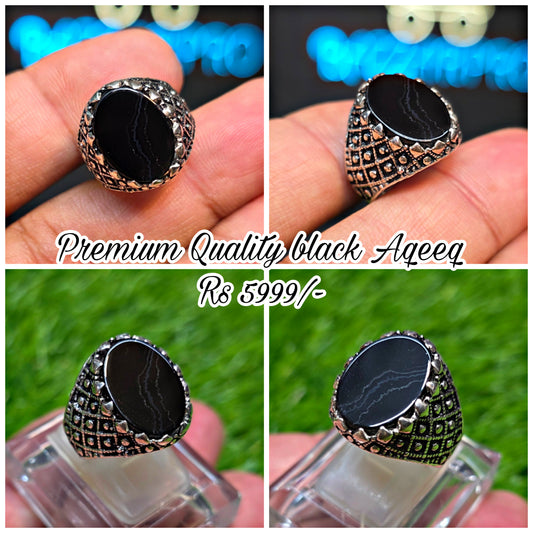 Premium Quality Black Aqeeq Ring