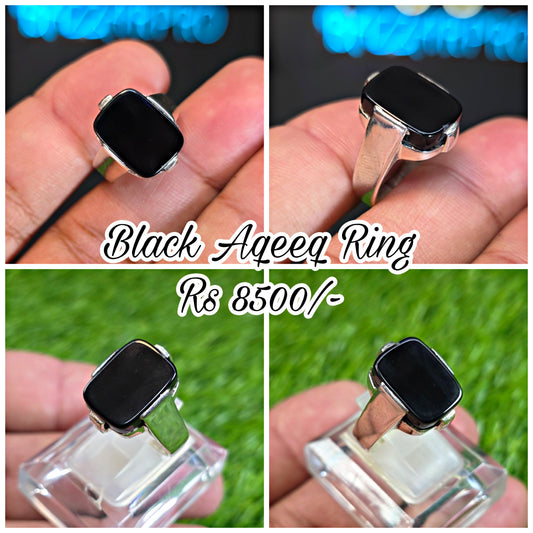 Natural Black Aqeeq Ring