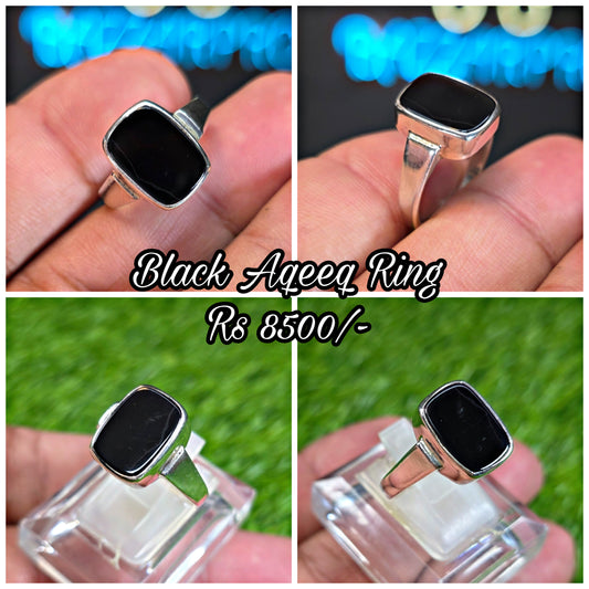 Natural Black Aqeeq Ring