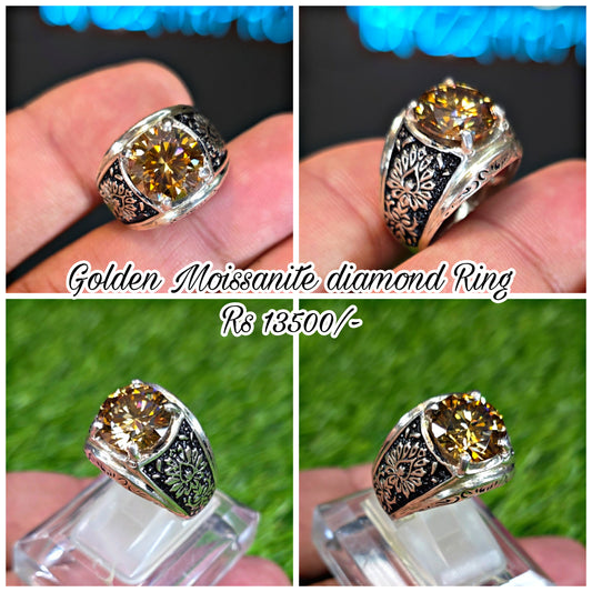 Golden Moissanite Diamond Ring