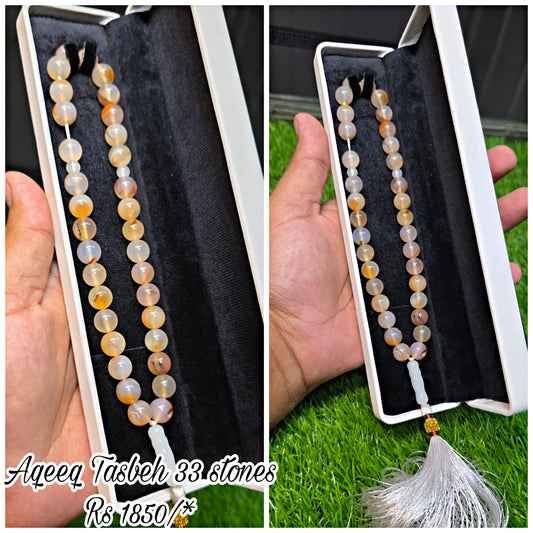 Natural Aqeeq Tasbeeh 33 Beads
