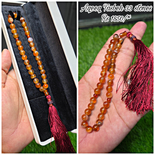 Natural Aqeeq Tasbeeh 33 Beads