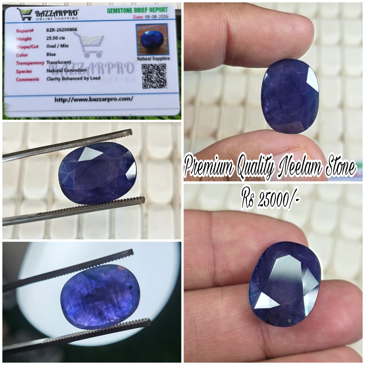 Premium Quality Neelam Stone With Lab Certificate
