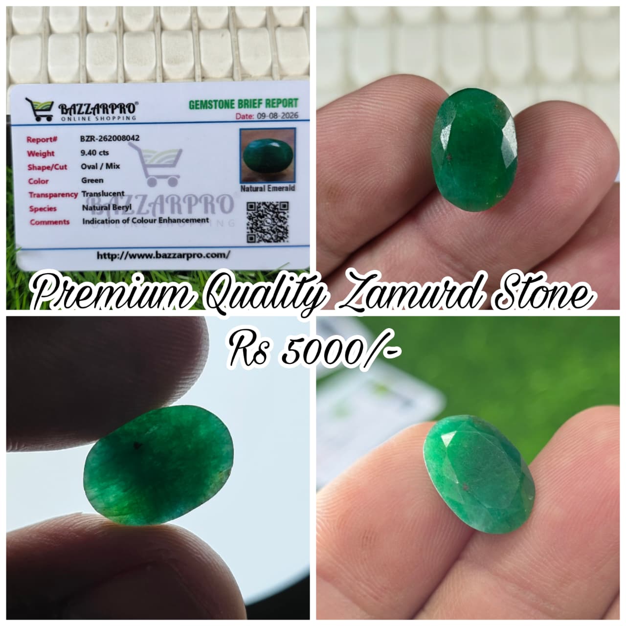 Premium Quality Zamurd Stone With Lab Certificate