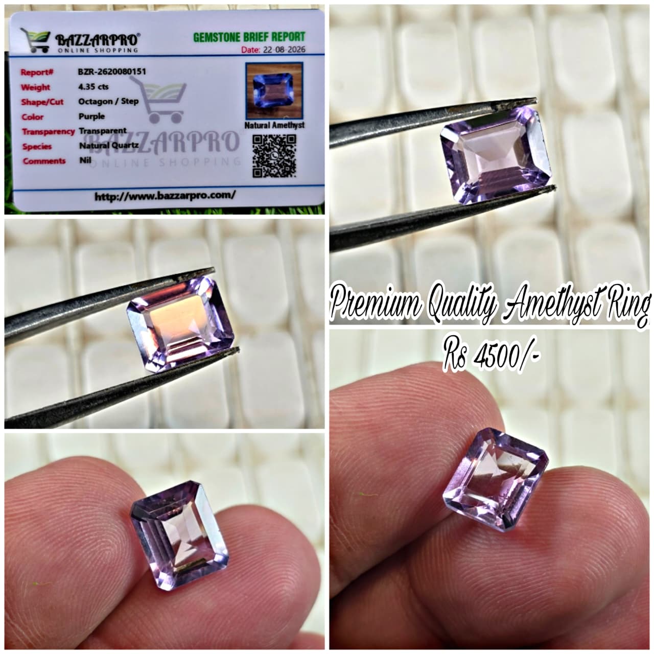 Natural Amethyst Stone With Lab Certificate