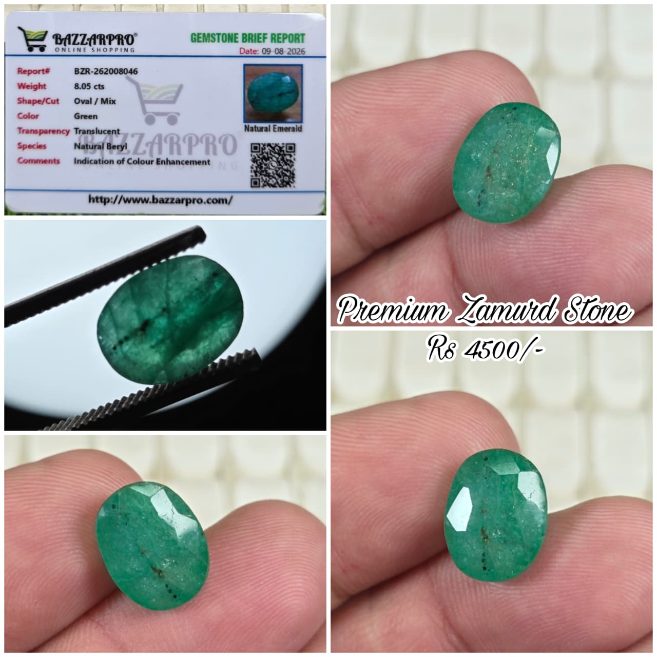 Premium Quality Zamurd Stone With Lab Certificate