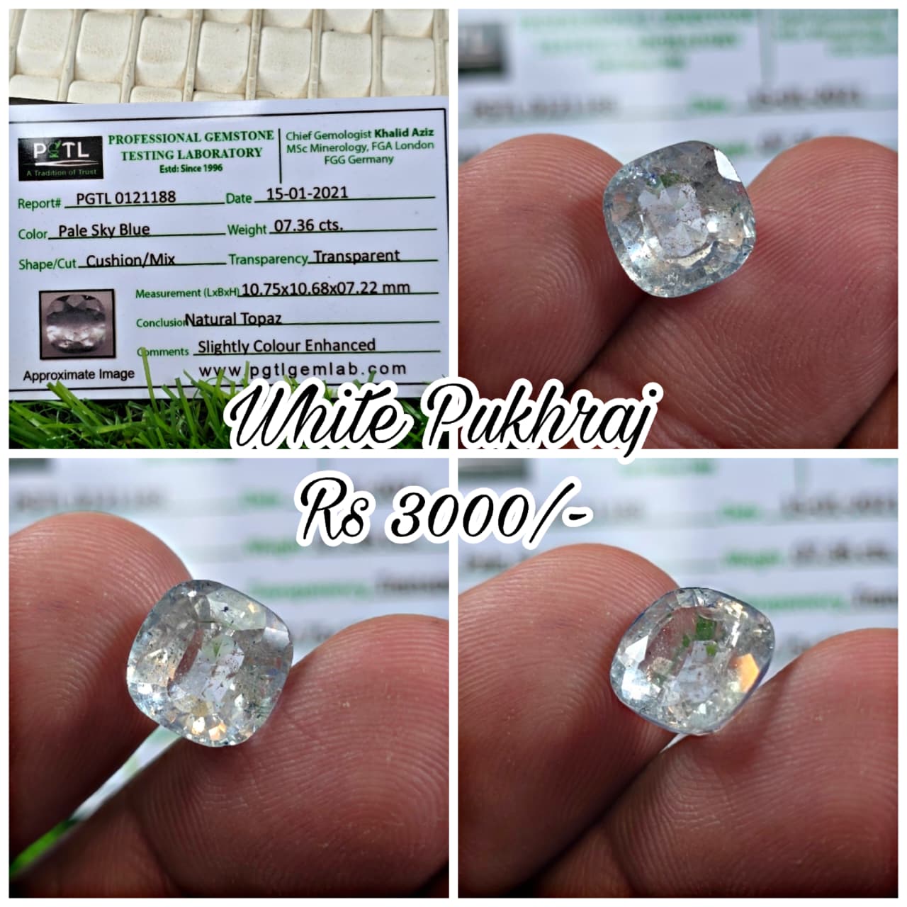 Natural White Pukhraj Stone With Lab Certificate