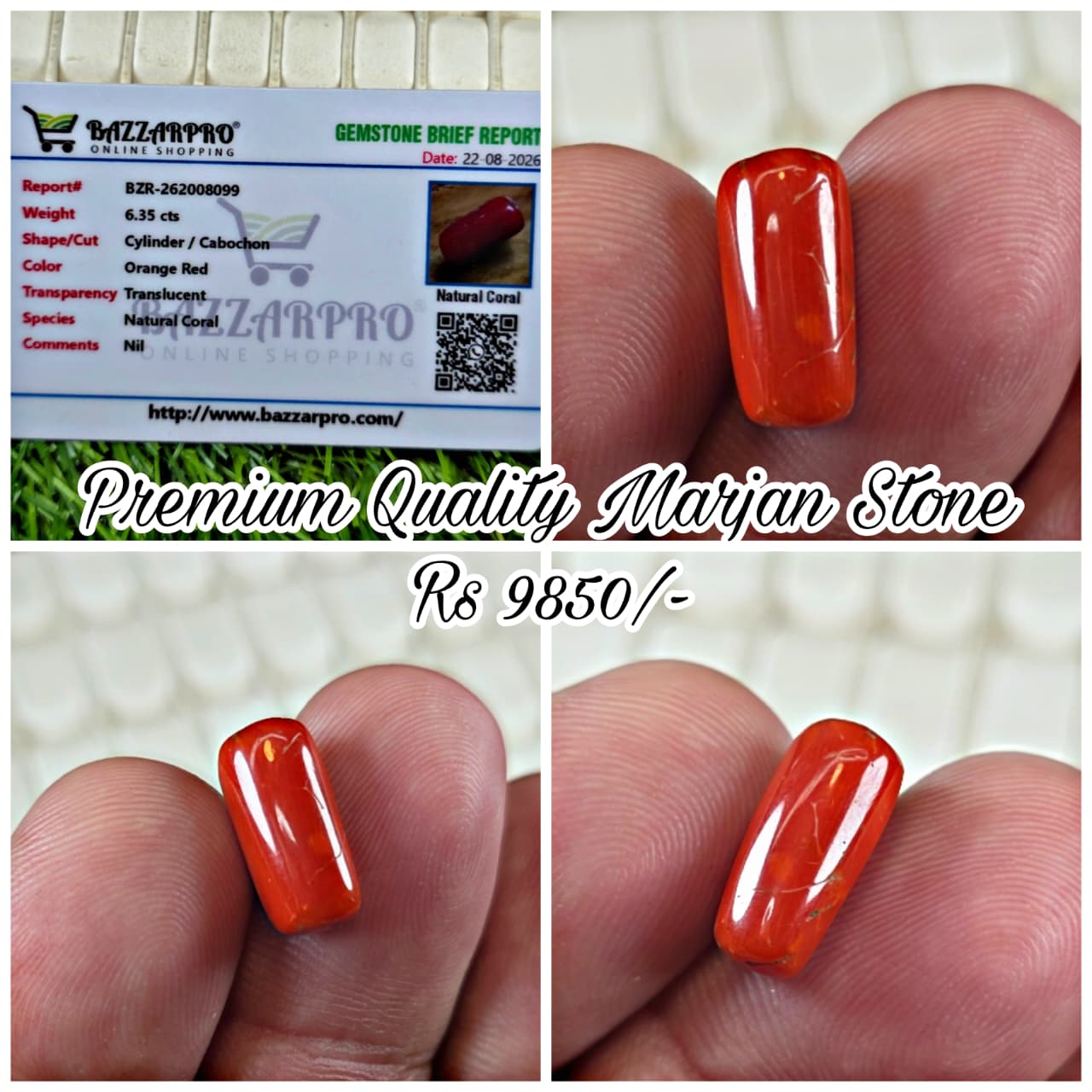 Natural Marjan Stone With Lab Certificate