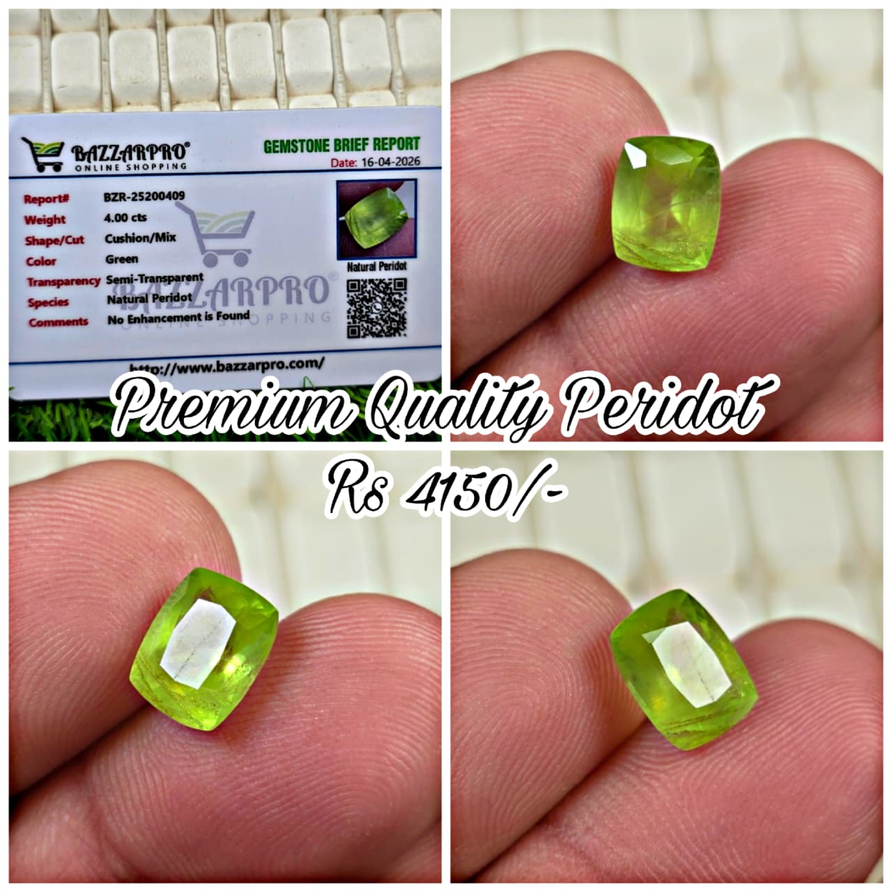 Natural Peridot Stone With Lab Certificate