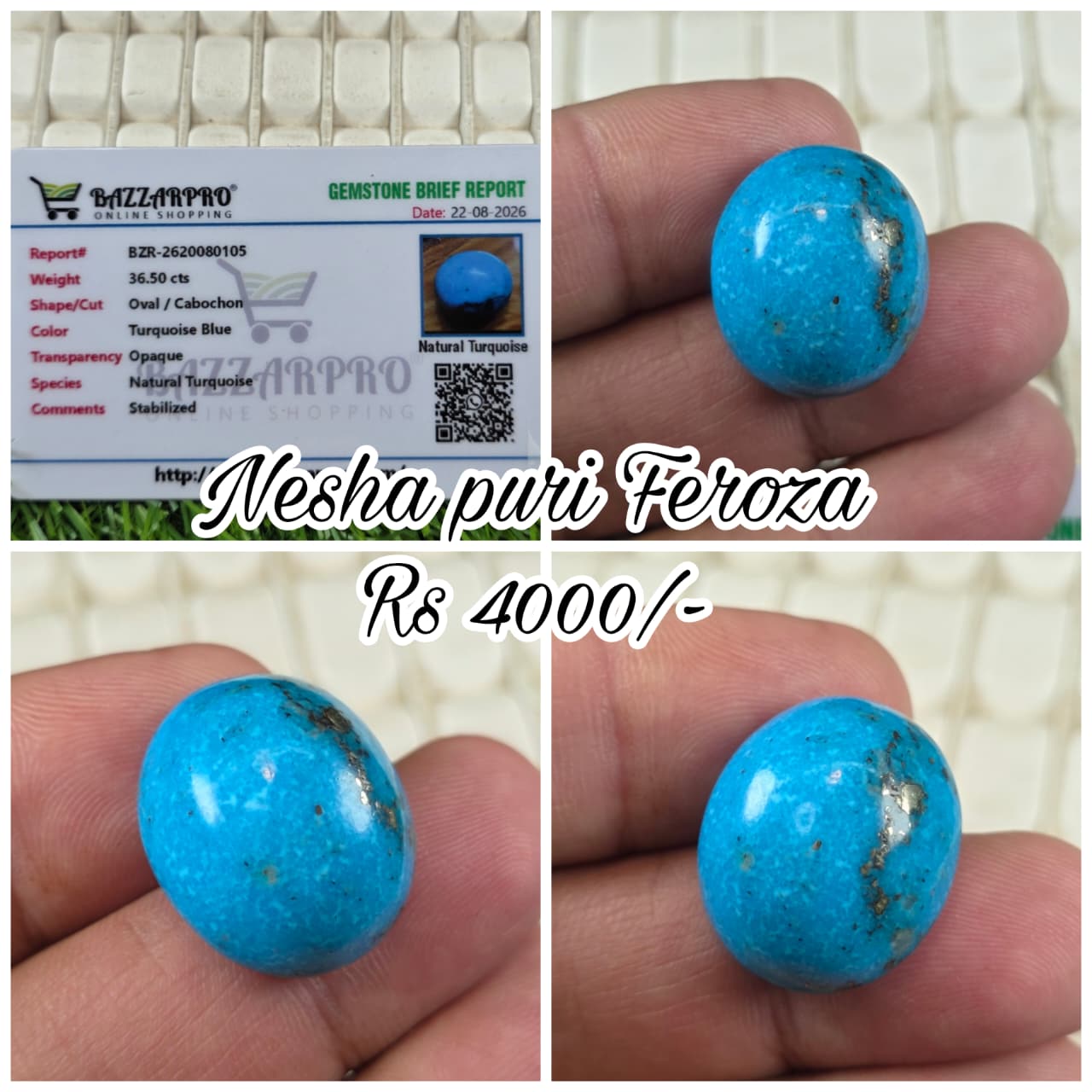 Natural Nisha Puri Feroza Stone With Lab Certificate