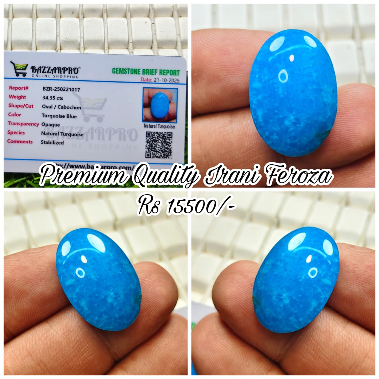 Premium Quality Irani Feroza With Lab Certificate