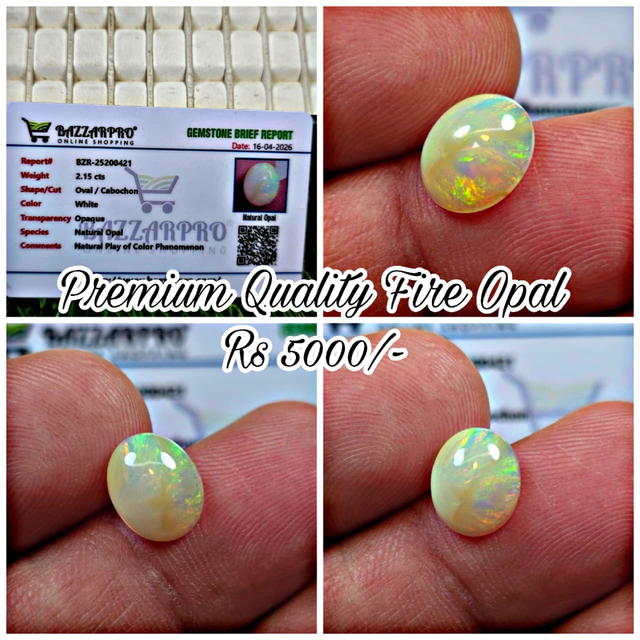 Natural Full Fire Opal Stone With Lab Certificate