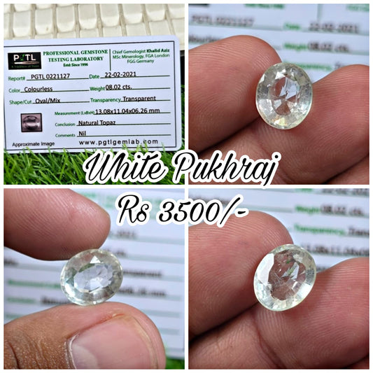 Natural White Pukhraj Stone With Lab Certificate