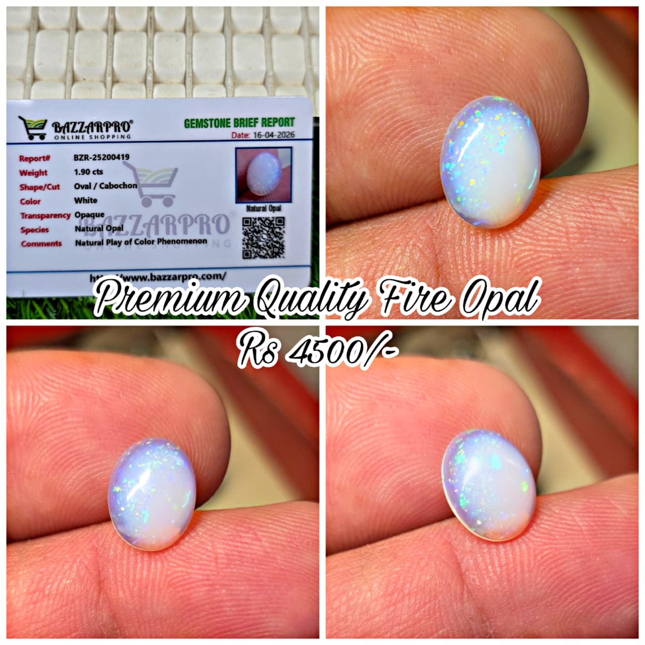 Natural Full Fire Opal Stone With Lab Certificate