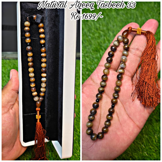 Natural Aqeeq Tasbeeh 33 Beads