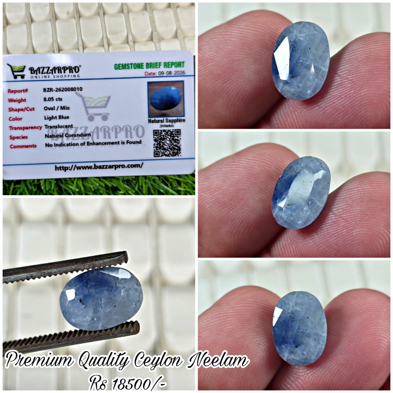 Premium Quality Ceylon Neelam Stone With Lab Certificate