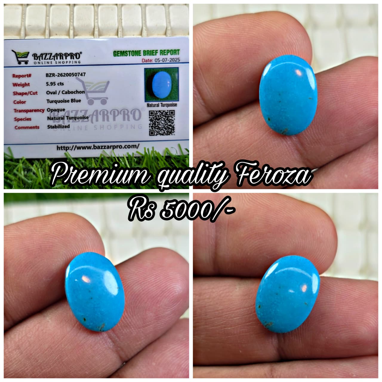 Natural Feroza Stone With Lab Certificate