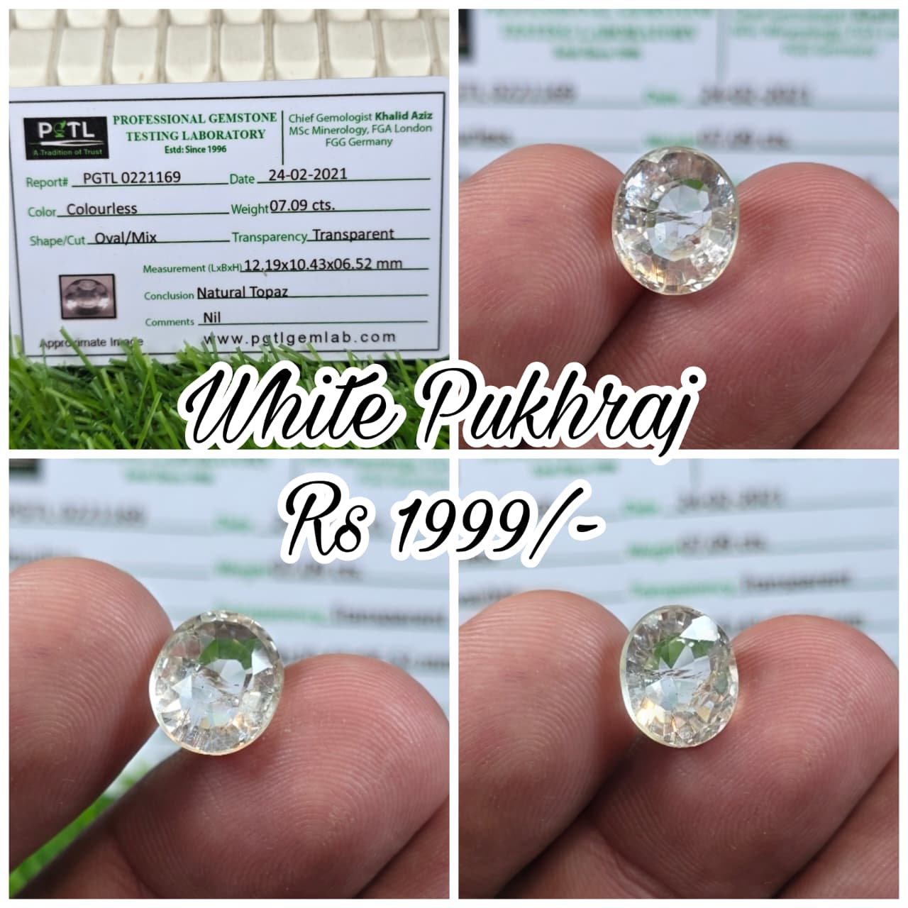 Natural White Pukhraj Stone With Lab Certificate
