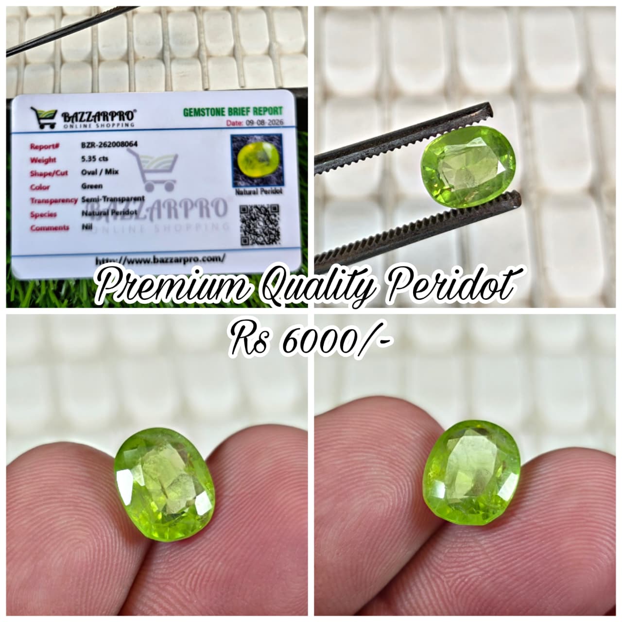 Premium Quality Peridot Stone With Lab Certificate