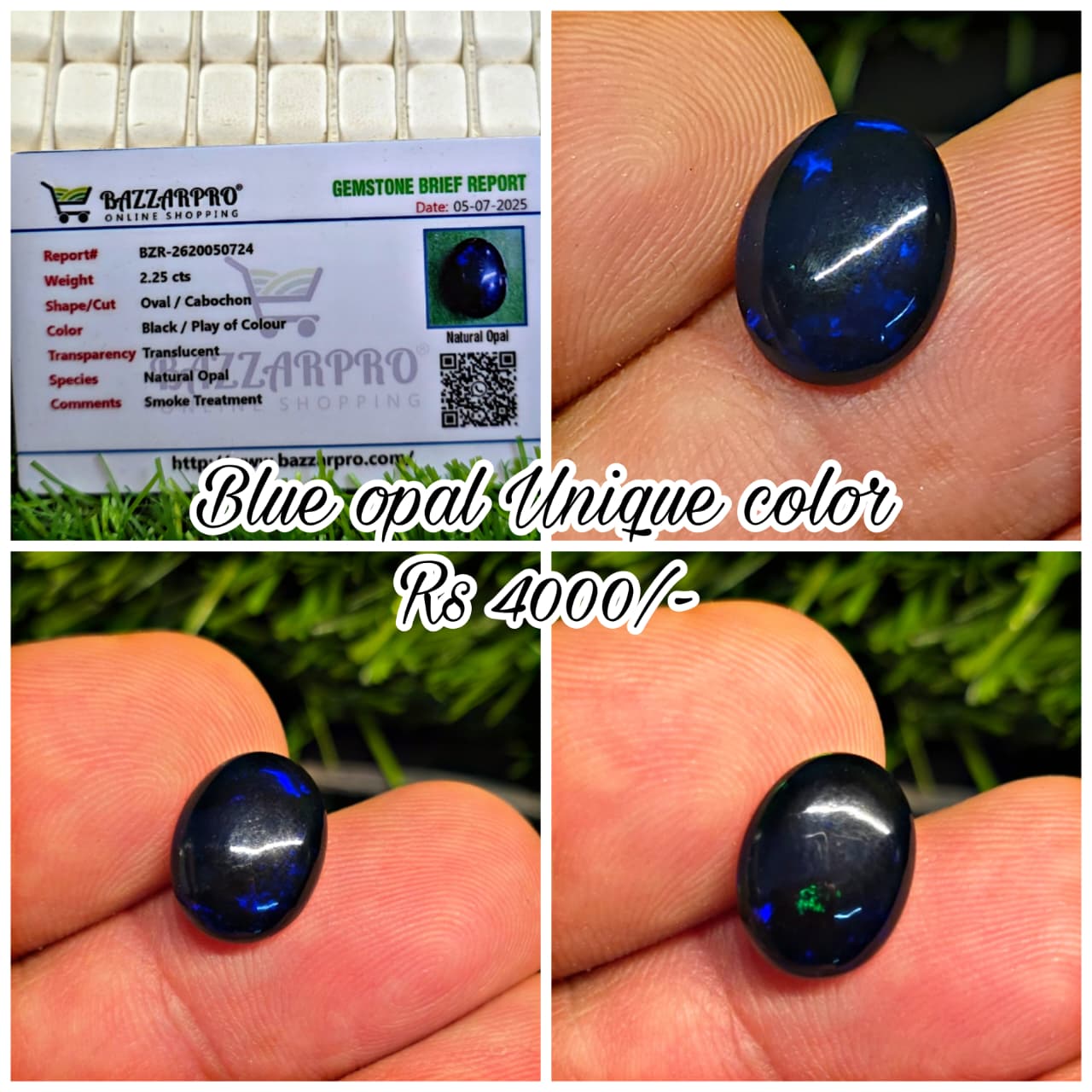 Natural Blue Opal Stone With Lab Certificate