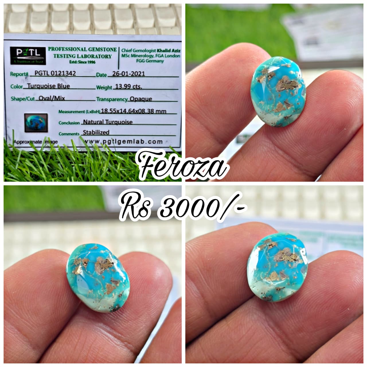 Natural Feroza Stone With Lab Certificate
