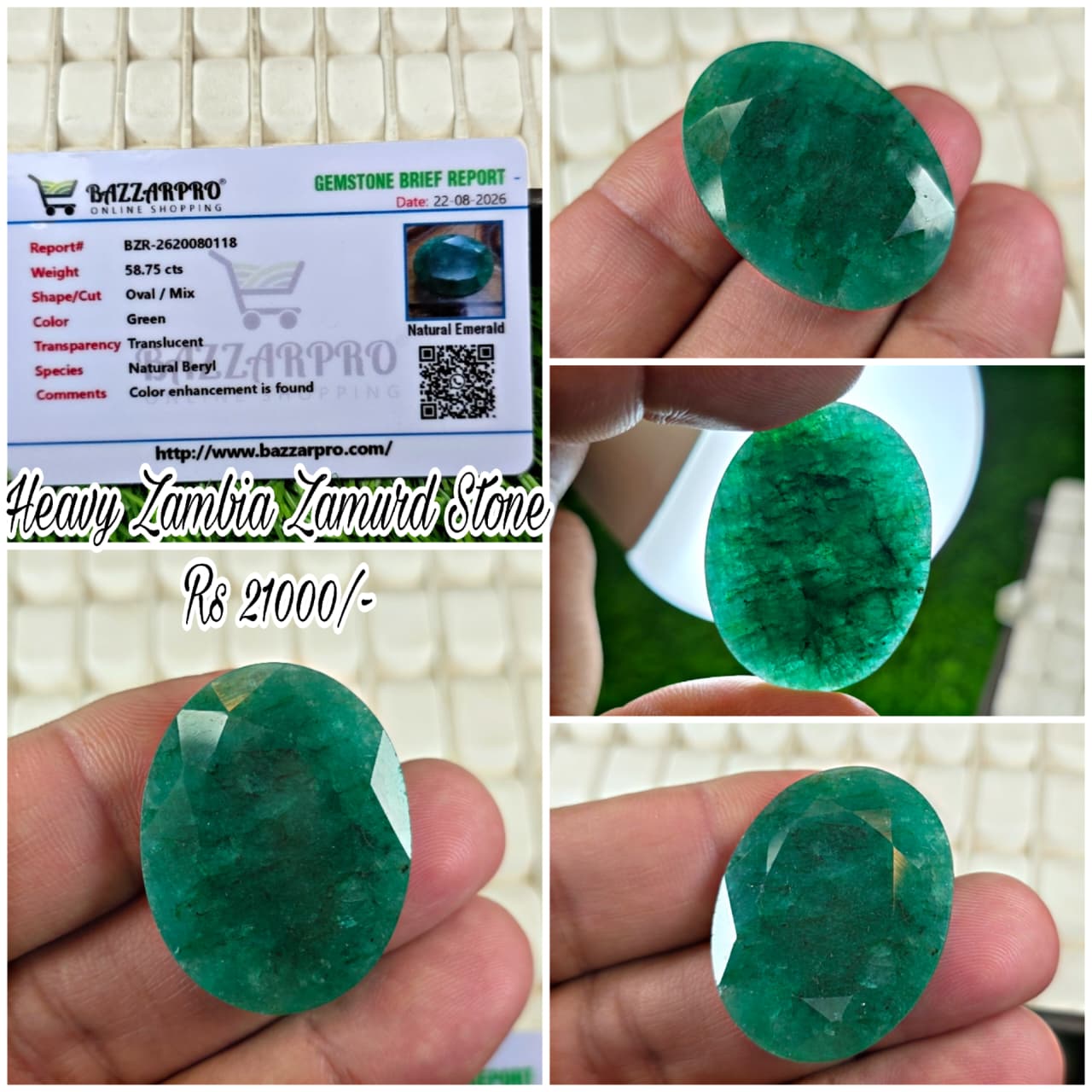 Natural Zambia Zamurd Stone With Lab Certificate