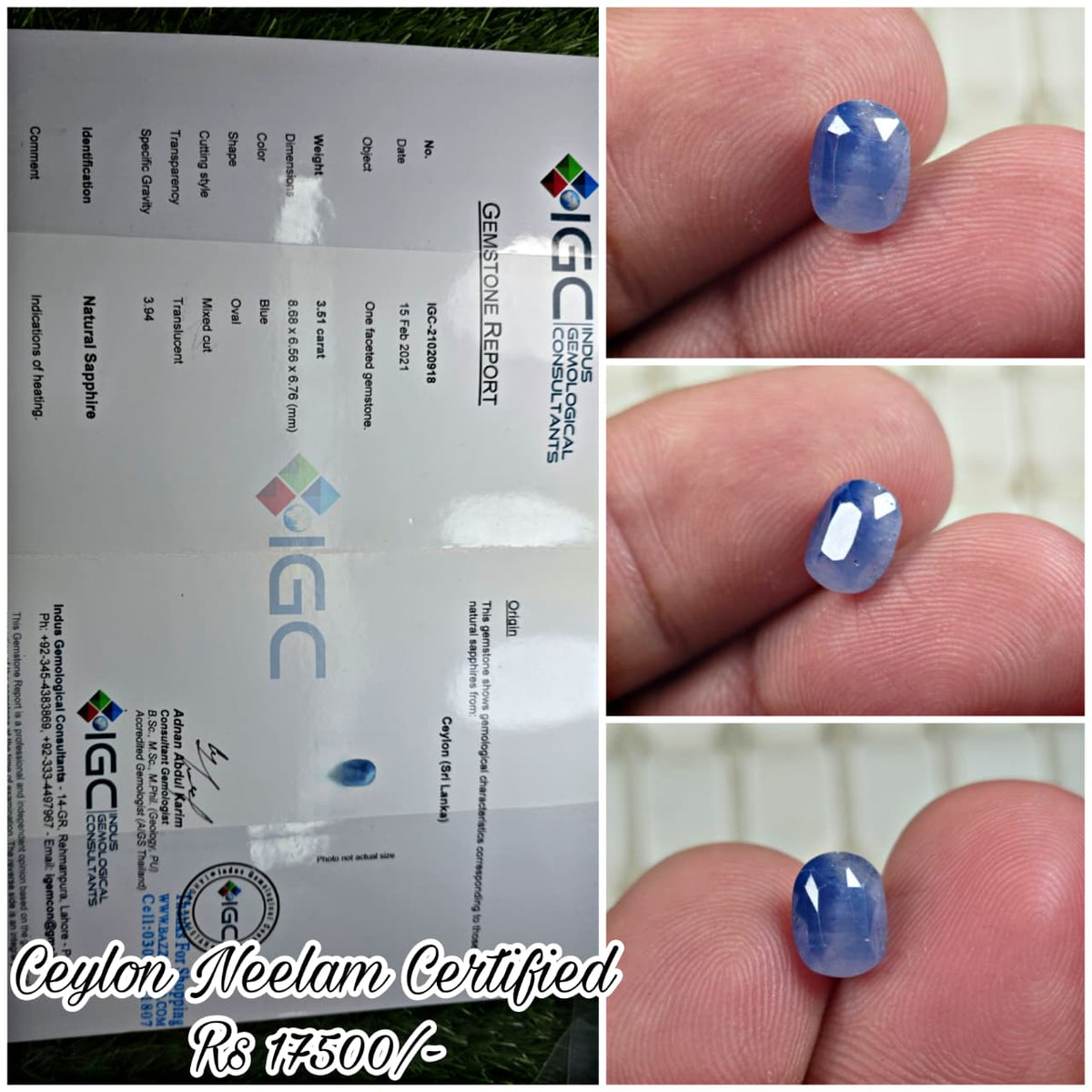 Natural Ceylon Neelam Stone With Lab Certificate