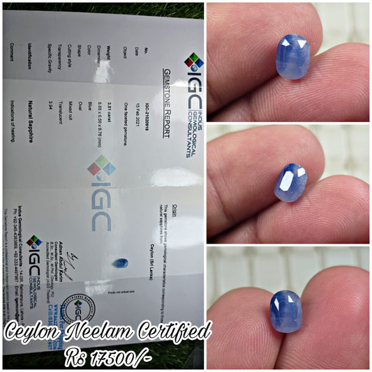 Natural Ceylon Neelam Stone With Lab Certificate