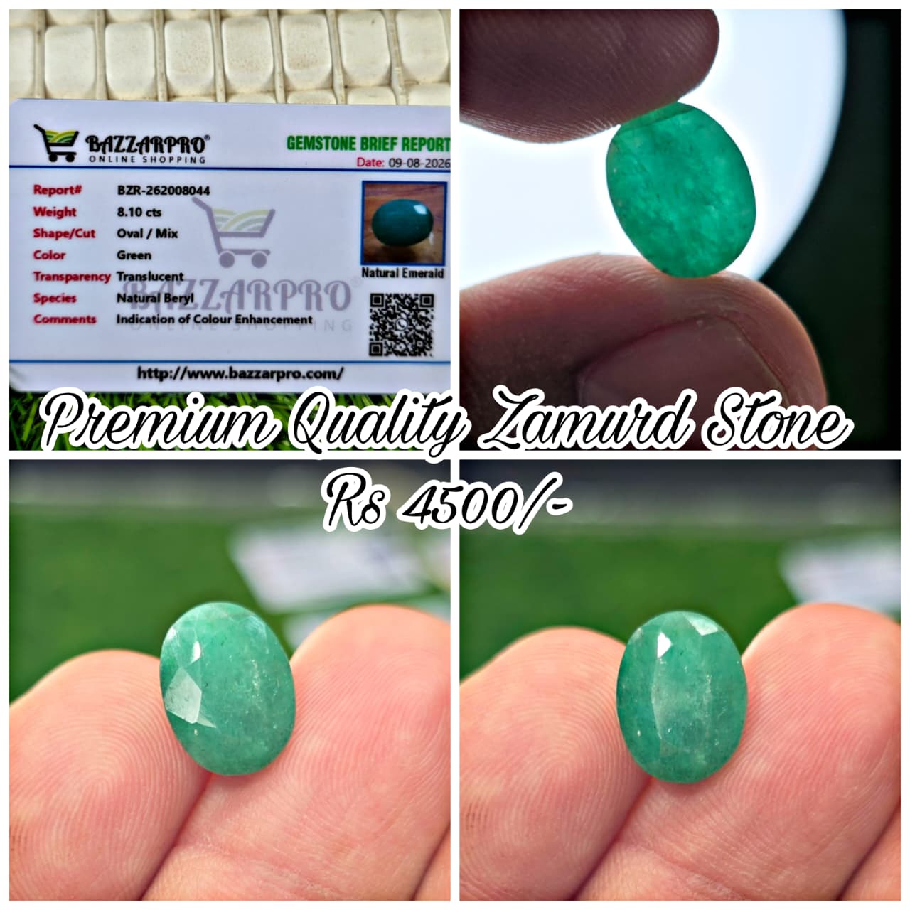 Premium Quality Zamurd Stone With Lab Certificate