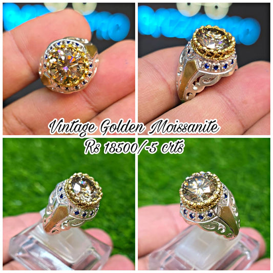 Premium Quality Vintage Style Golden Moissanite Ring