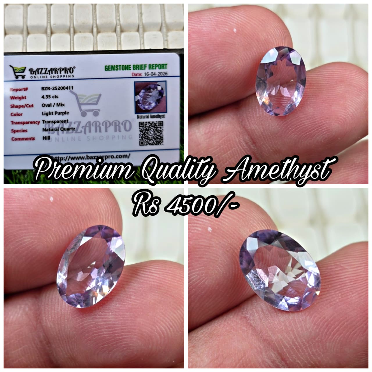 Natural Amethyst Stone With Lab Certificate