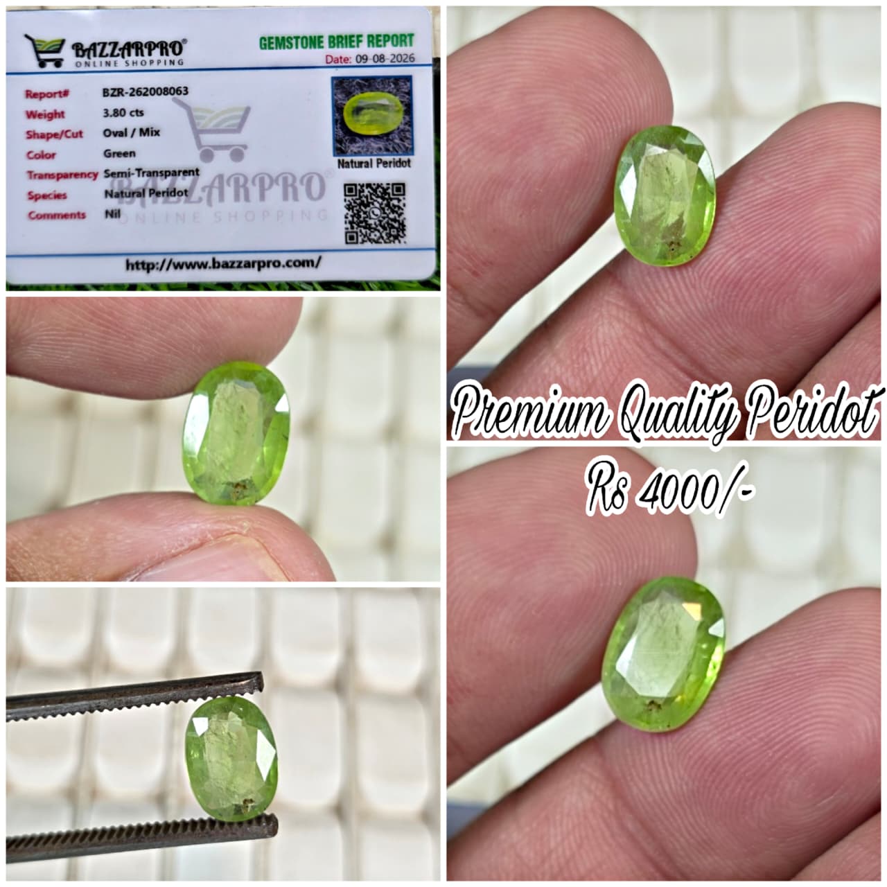 Premium Quality Peridot Stone With Lab Certificate