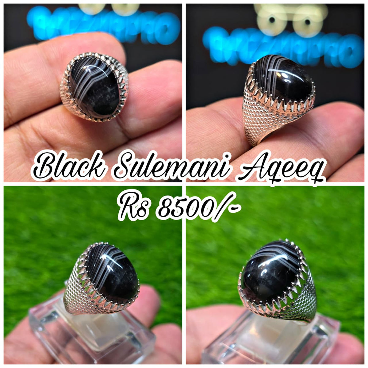 Natural Black Sulemani Aqeeq Ring