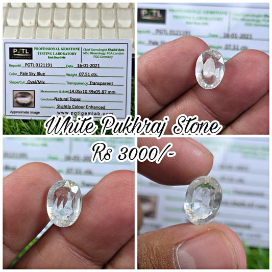 Natural White Pukhraj Stone With Lab Certificate