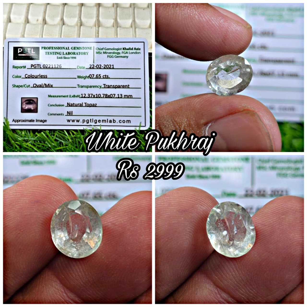 Natural White Pukhraj Stone With Lab Certificate