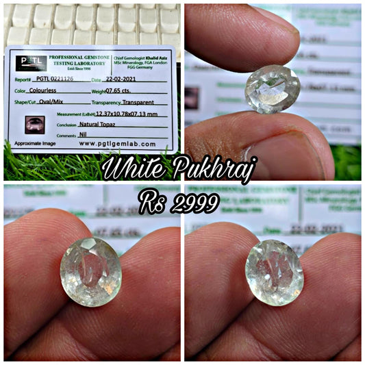 Natural White Pukhraj Stone With Lab Certificate