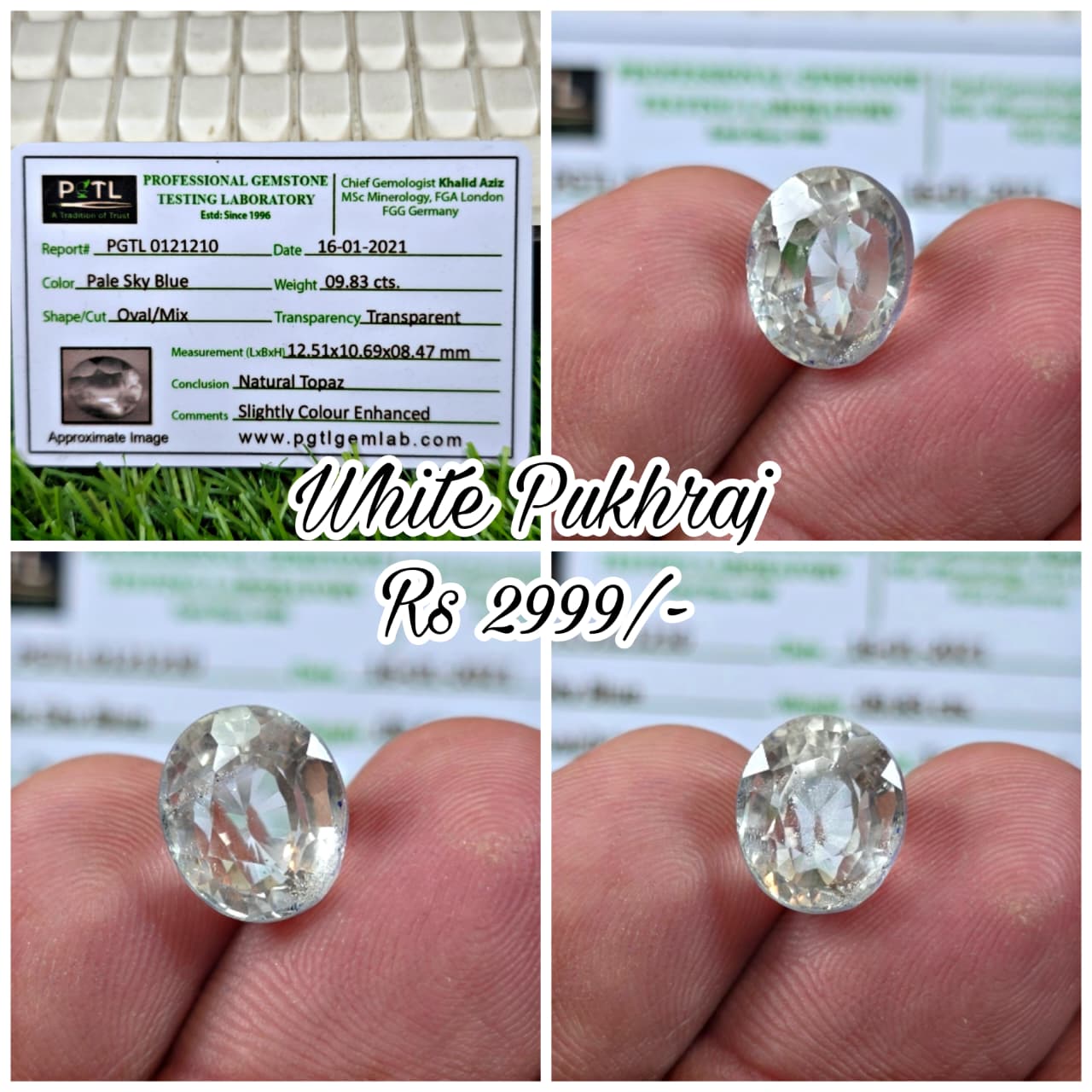 Natural White Pukhraj Stone With Lab Certificate