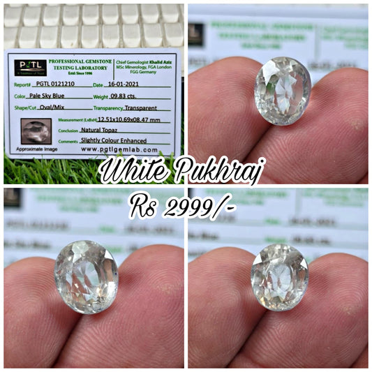 Natural White Pukhraj Stone With Lab Certificate