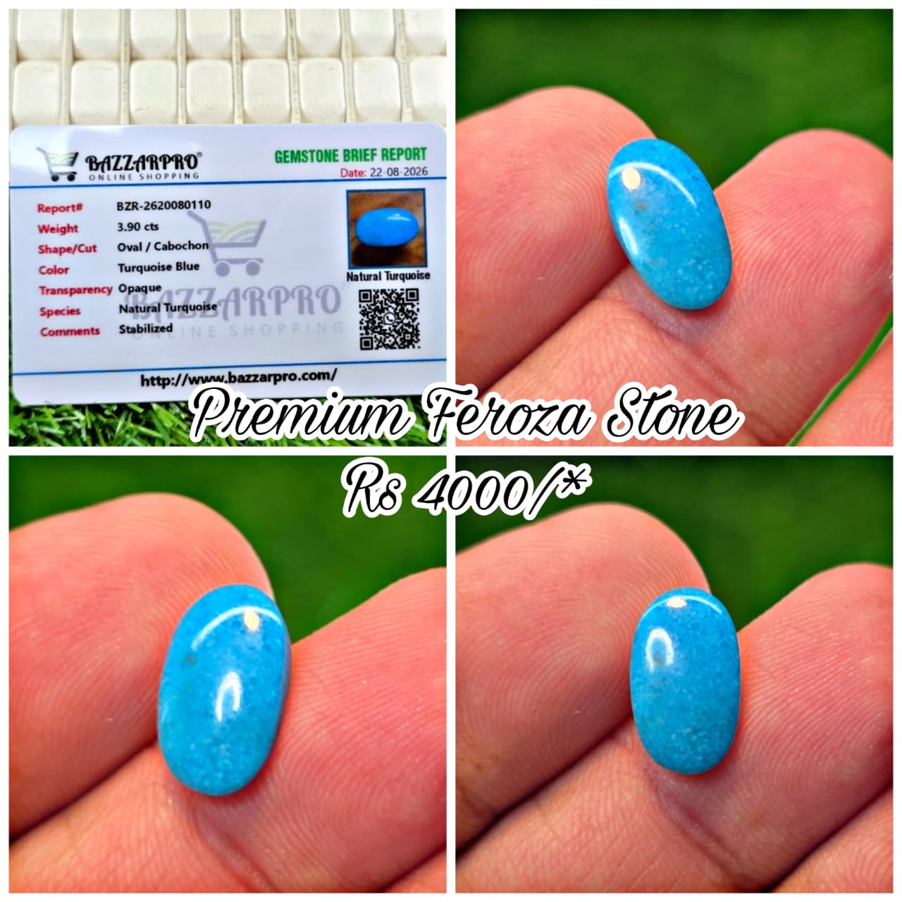 Natural Feroza Stone With Lab Certificate