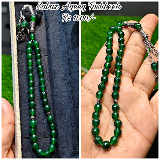 Sabaz Aqeeq Tasbeeh (Original Stone)