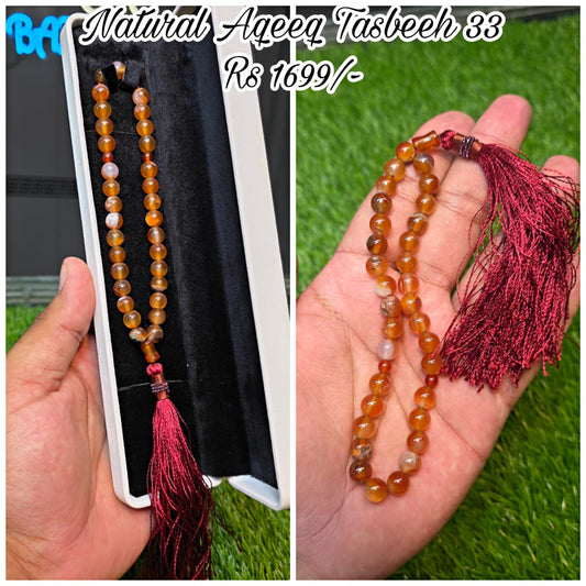 Natural Aqeeq Tasbeeh 33 Beads